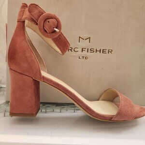 Marc Fisher Block Heel Sandal Karlee Suede Medium Pink. NIB. Size 8